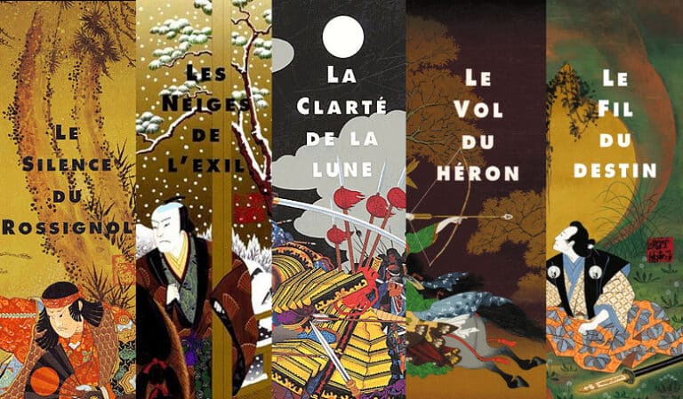Illustrations de livres avec titres japonais classiques.