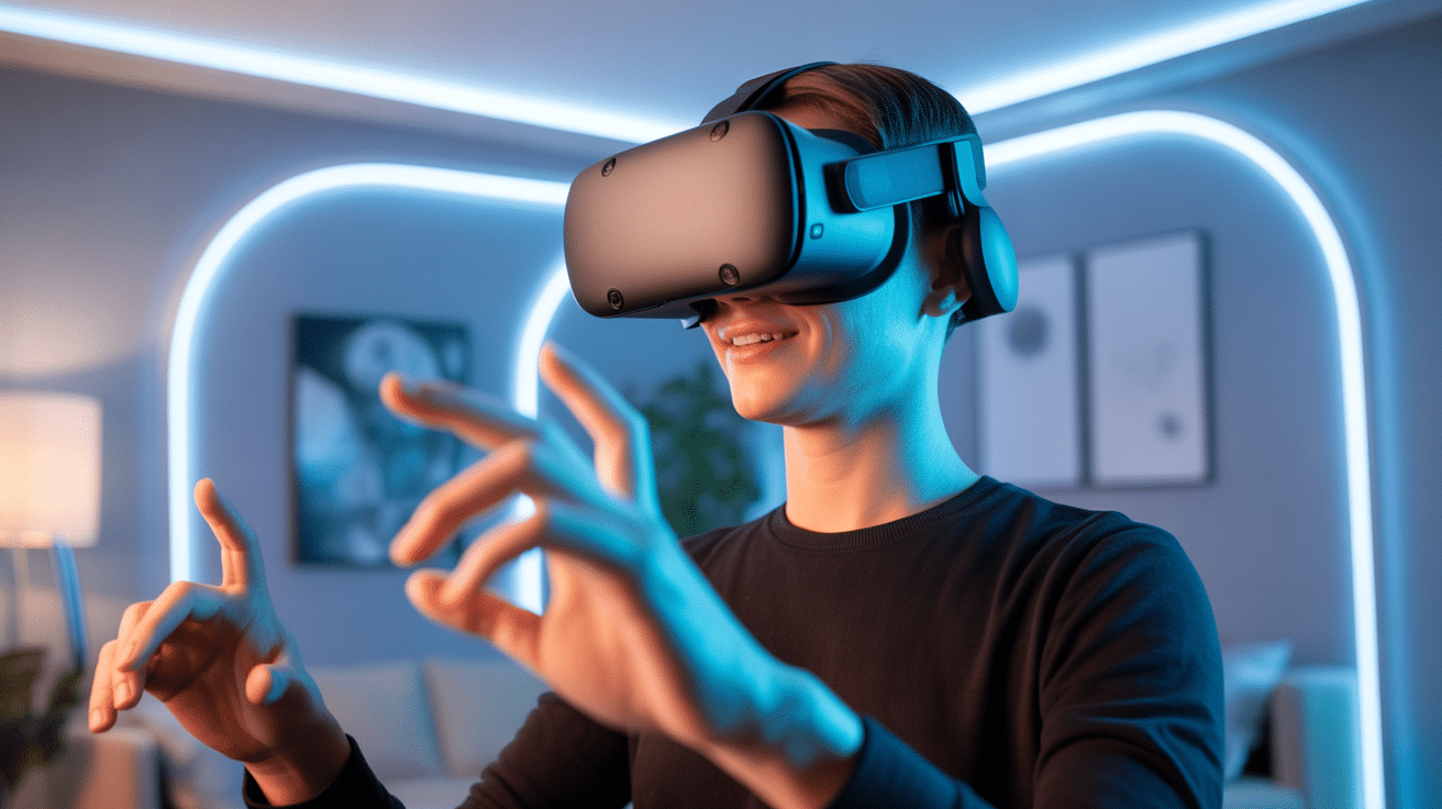 Personne utilisant un casque de réalité virtuelle.