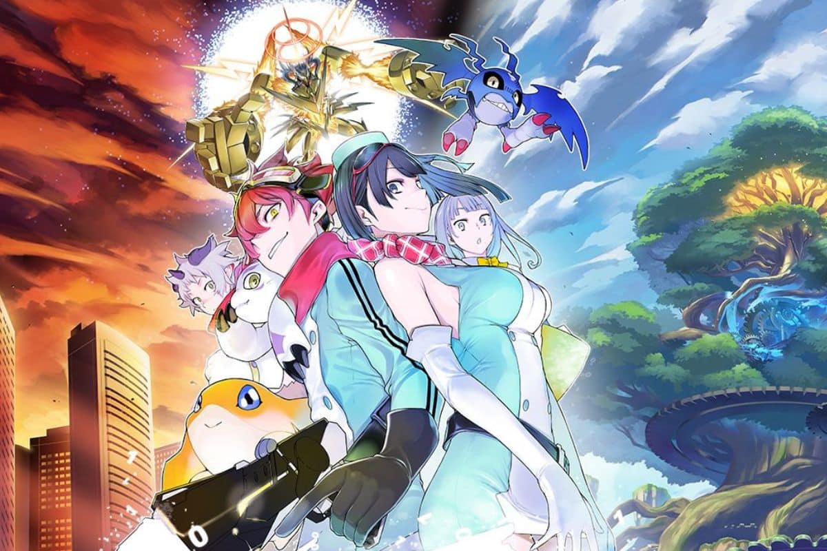 Personnages et créatures dans un univers fantastique coloré.