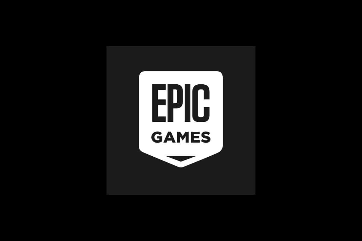 Logo Epic Games sur fond noir.