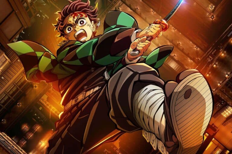 Personnage d'anime avec épée, ambiance dynamique.