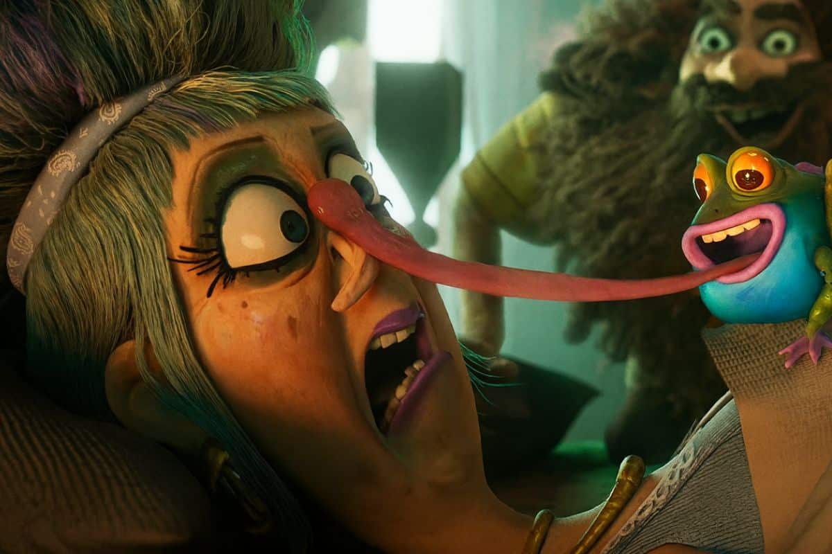 Grenouille lèche une femme surprise.