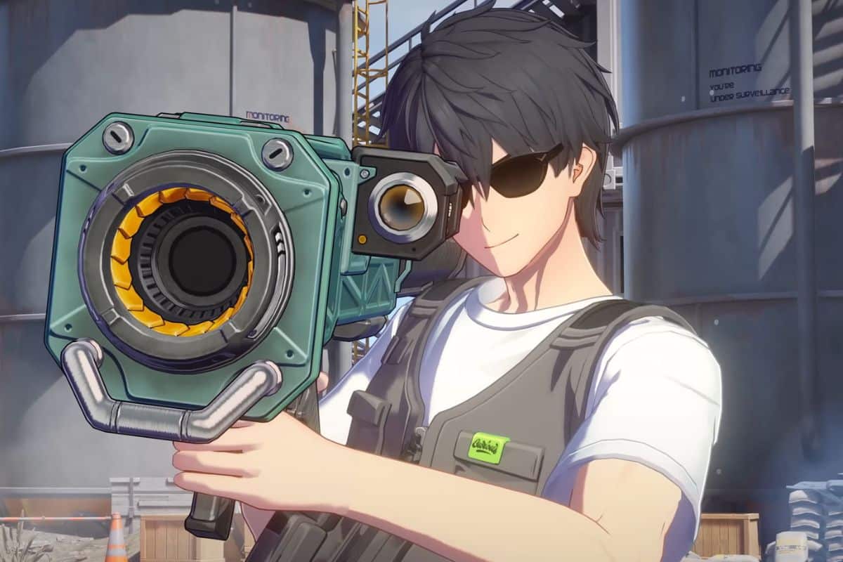 Personnage anime avec un pistolet futuriste.
