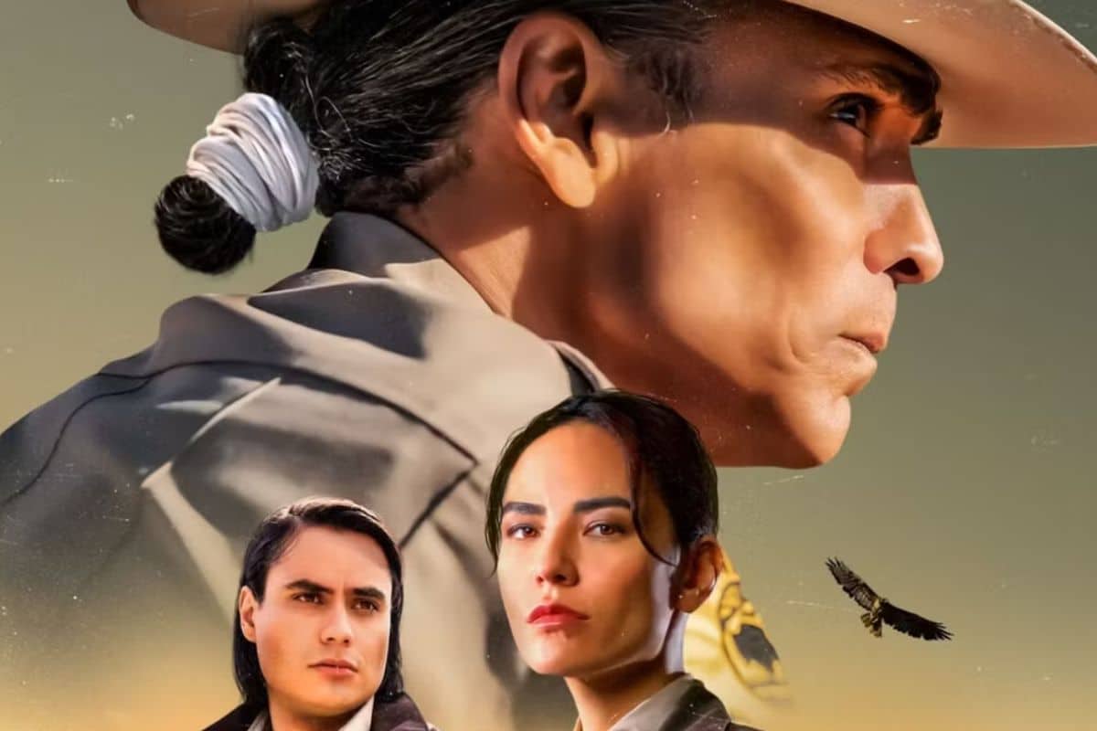 Affiche de film avec trois personnages et un aigle.