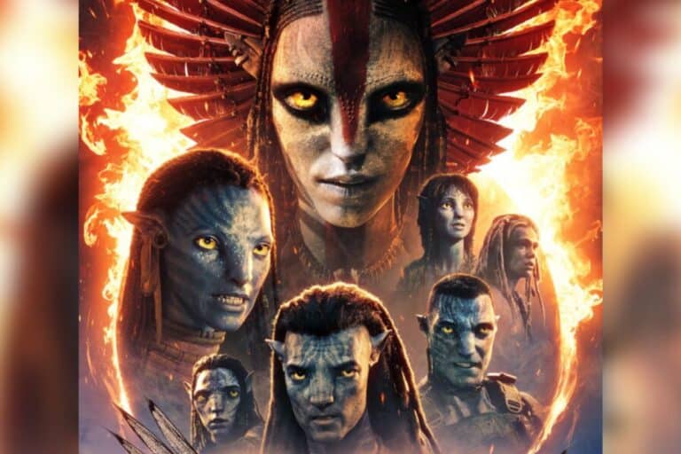 Affiche avec personnages extraterrestres et fond en feu.