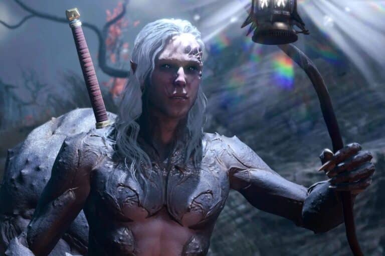 Personnage fantastique avec épée et armure.