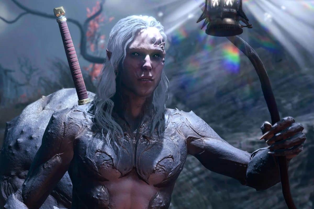 Personnage fantastique avec épée et armure.