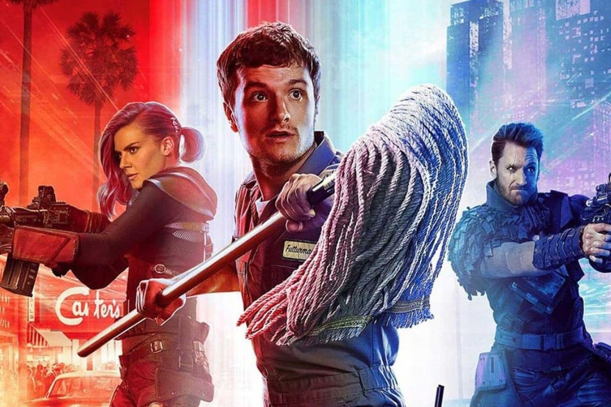 Personnages armés dans une scène futuriste.