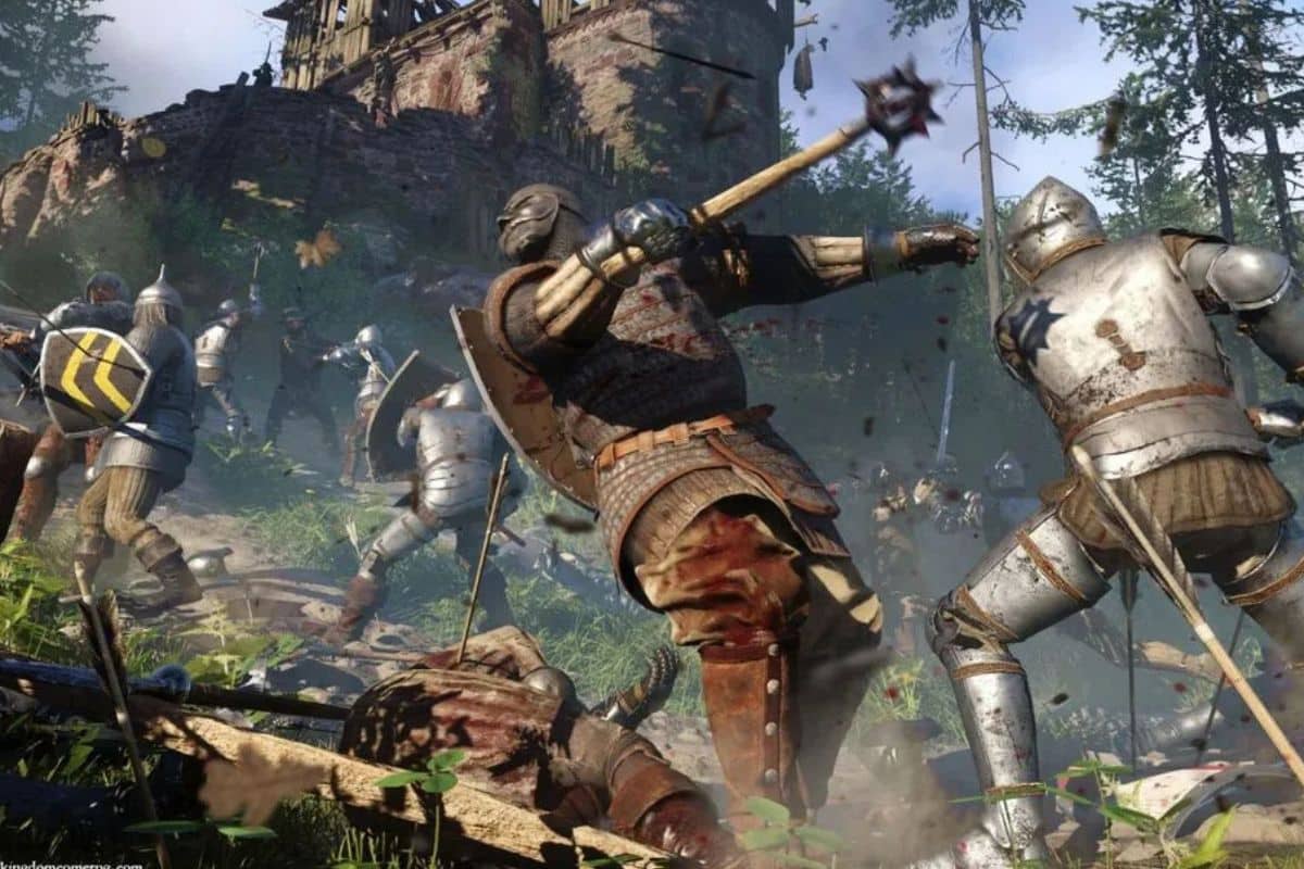 Combat médiéval de chevaliers en armure.