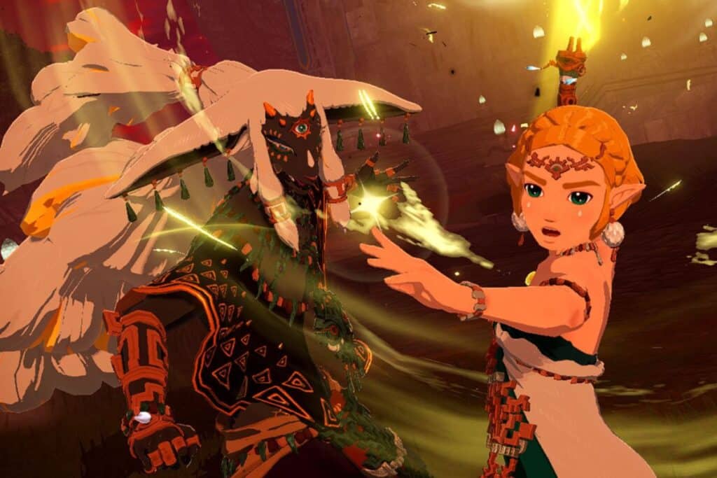 Personnages de jeu vidéo en action magique.