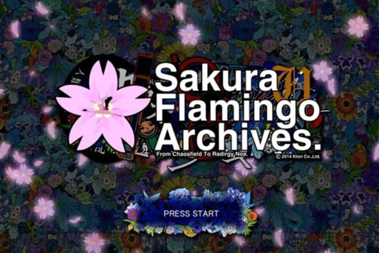 Écran titre Sakura Flamingo Archives avec fleurs.