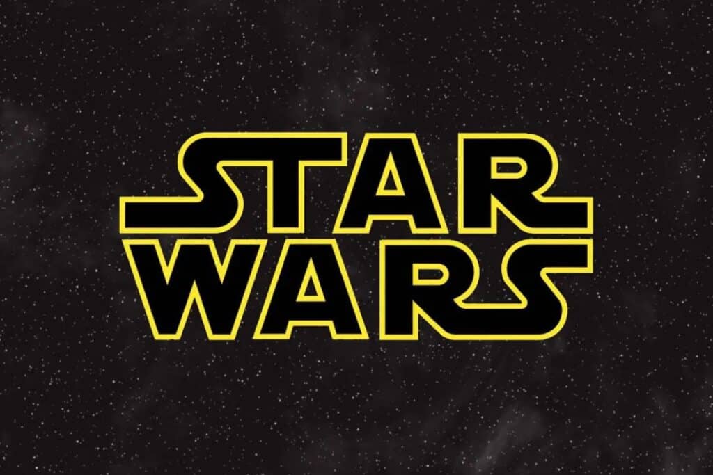 Logo Star Wars sur fond étoilé.