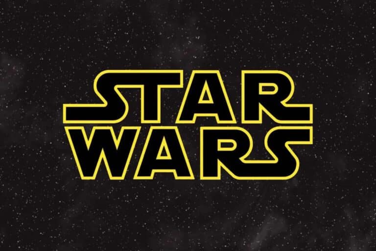 Logo Star Wars sur fond étoilé.