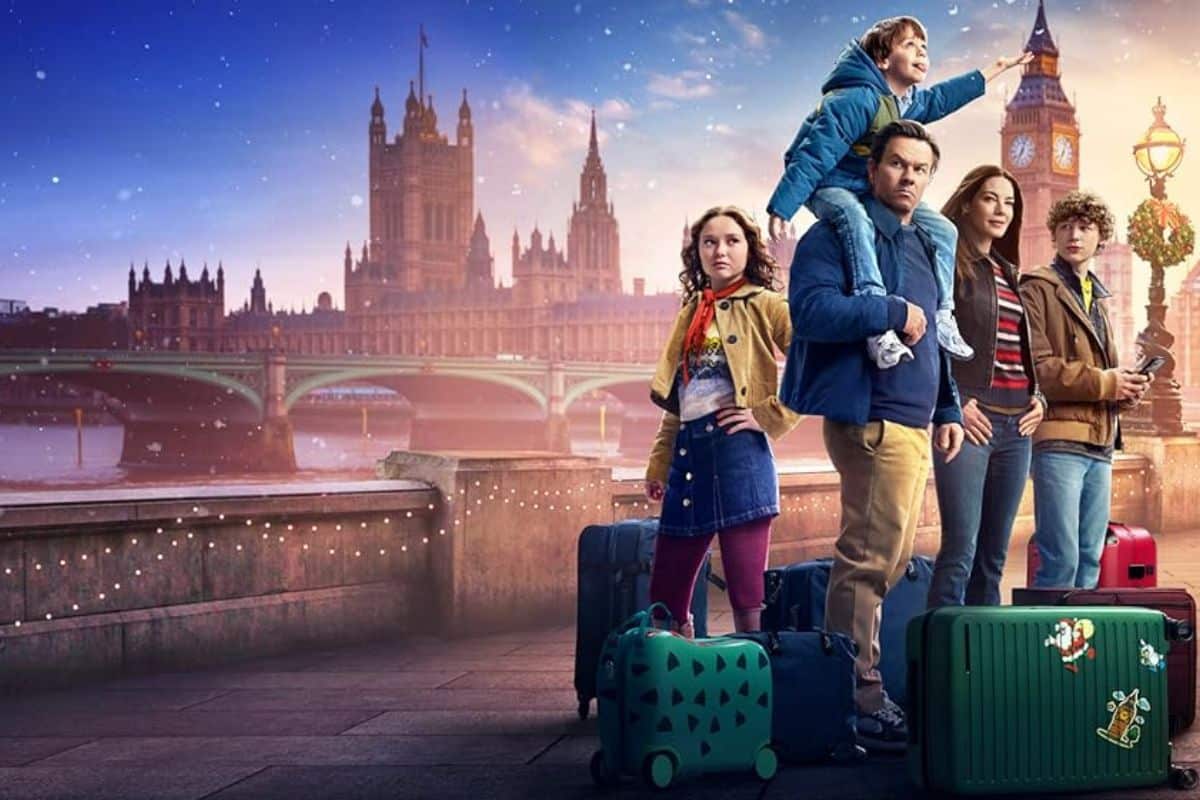 Famille avec valises devant Big Ben à Londres.