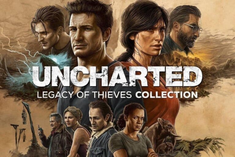 Affiche Uncharted Legacy of Thieves Collection, personnages.