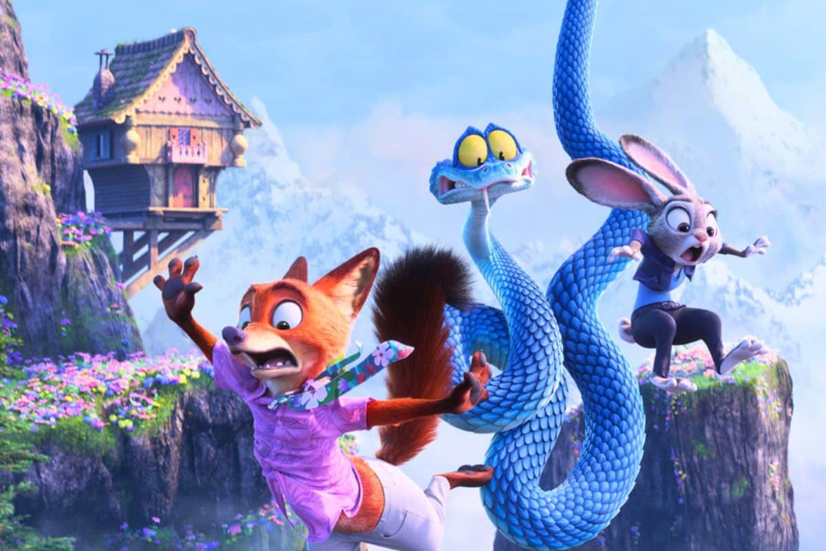 Animaux animés effrayés sautent en montagne.