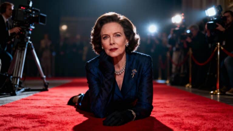 Femme posant sur tapis rouge lors d'un événement.