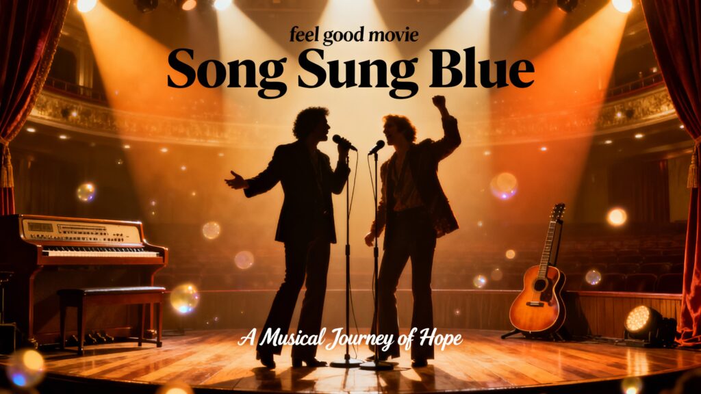 Deux chanteurs sur scène avec guitares et synthétiseur.