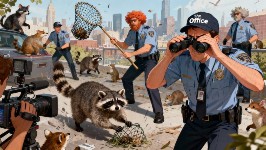 Policiers attrapant des ratons laveurs en ville.