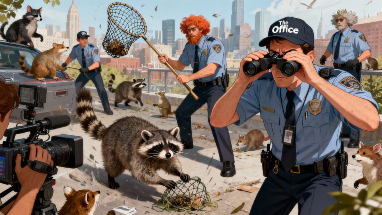 Policiers attrapant des ratons laveurs en ville.