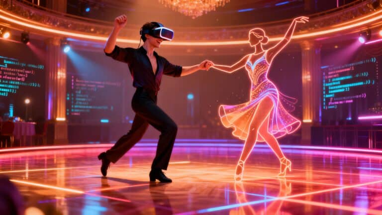 Danseur en réalité virtuelle avec hologramme.