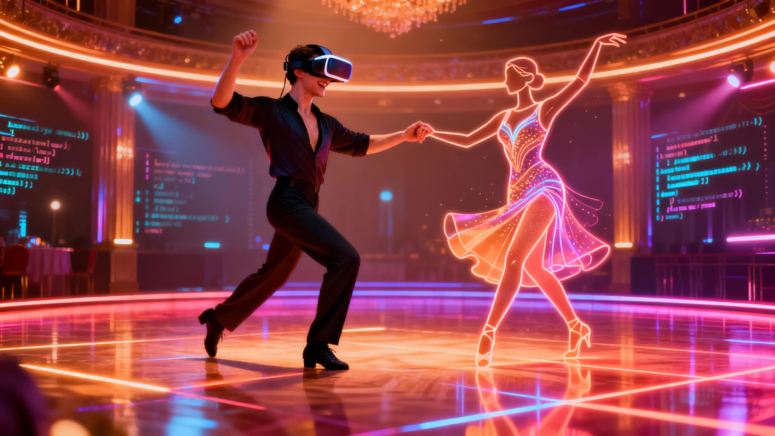 Danseur en réalité virtuelle avec hologramme.