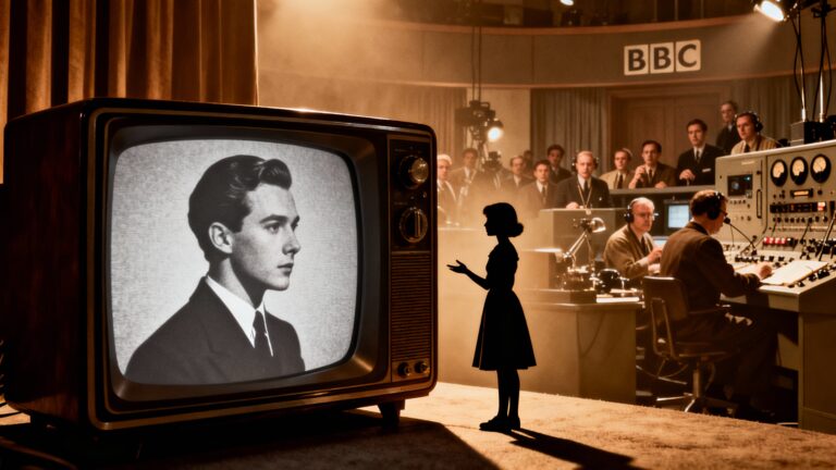 Personne regardant une émission télévisée en studio BBC.