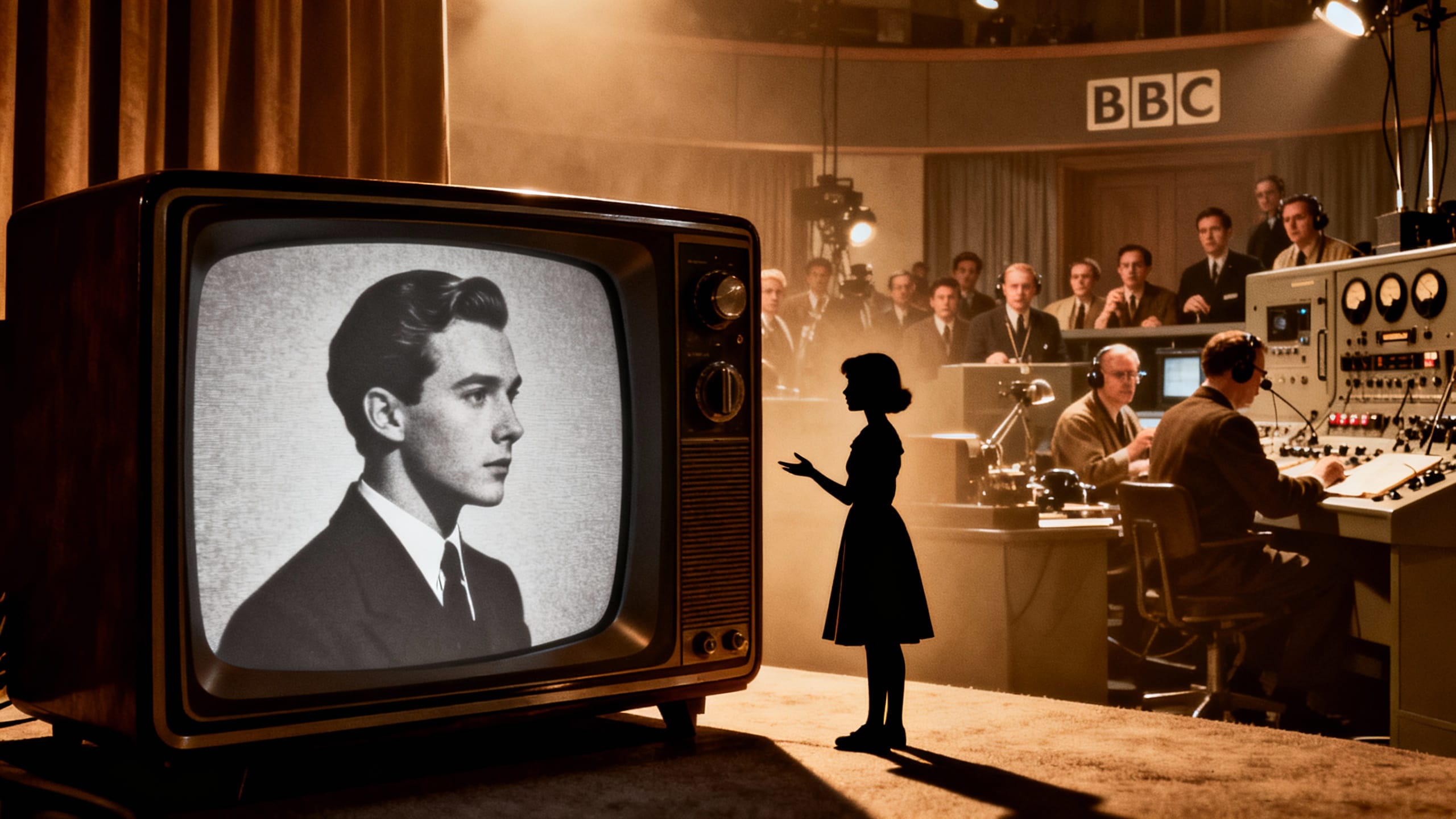 Personne regardant une émission télévisée en studio BBC.