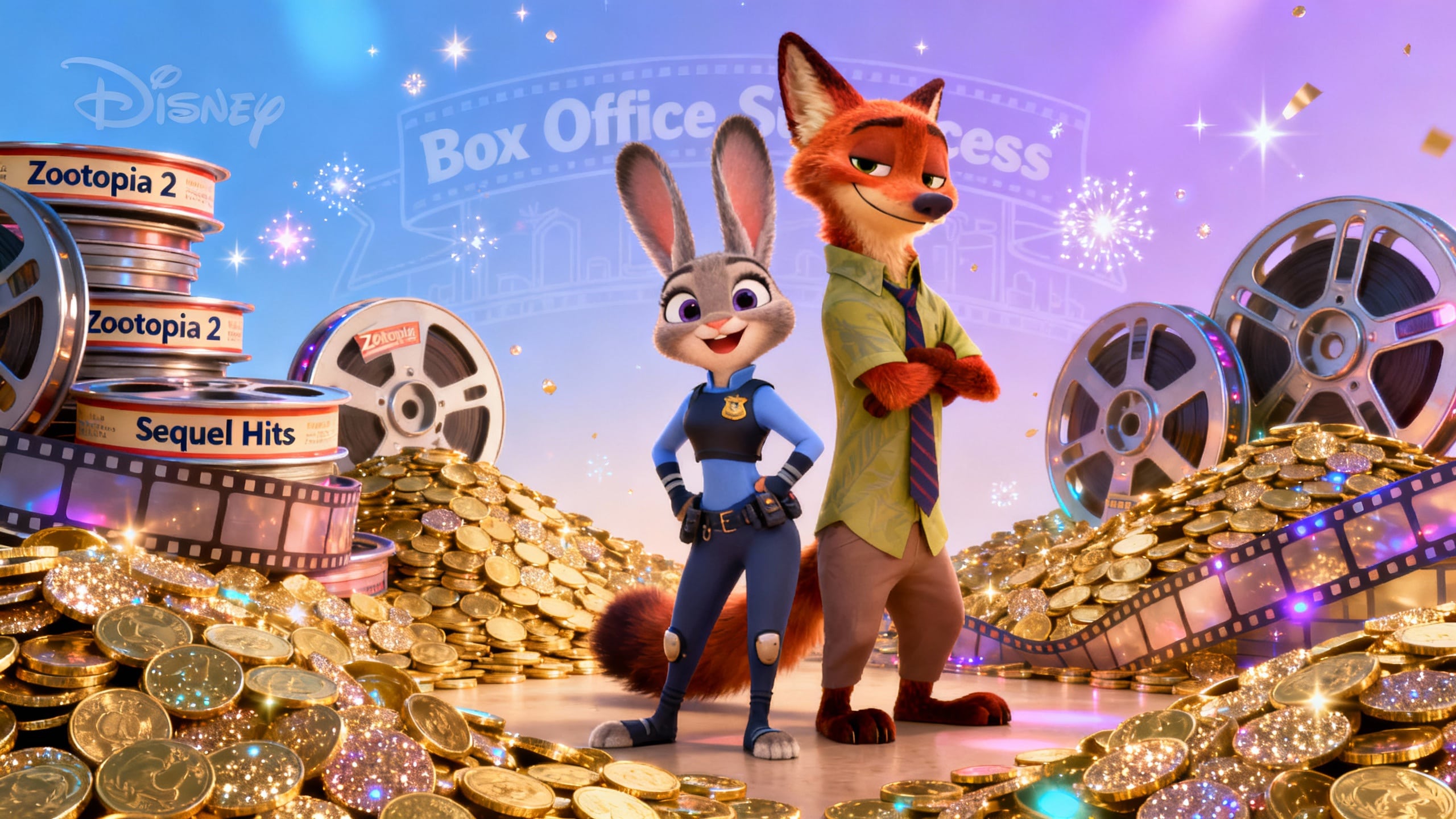 Deux personnages animaux entourés de pellicules et pièces.