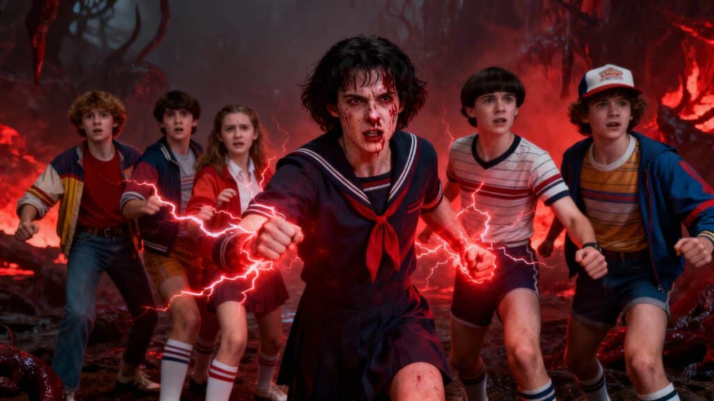 Adolescents en tenues années 80 avec pouvoirs surnaturels.