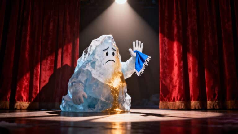 Bloc de glace anthropomorphique sur scène.