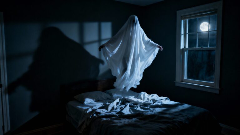 Fantôme flottant dans une chambre sombre.