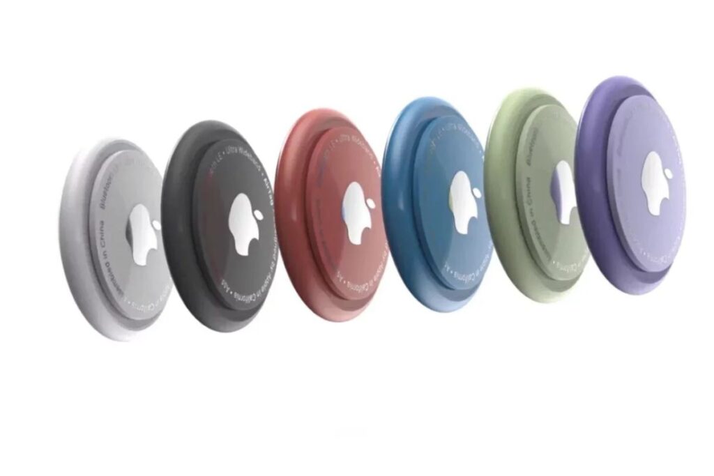 Six traqueurs colorés avec logo blanc.