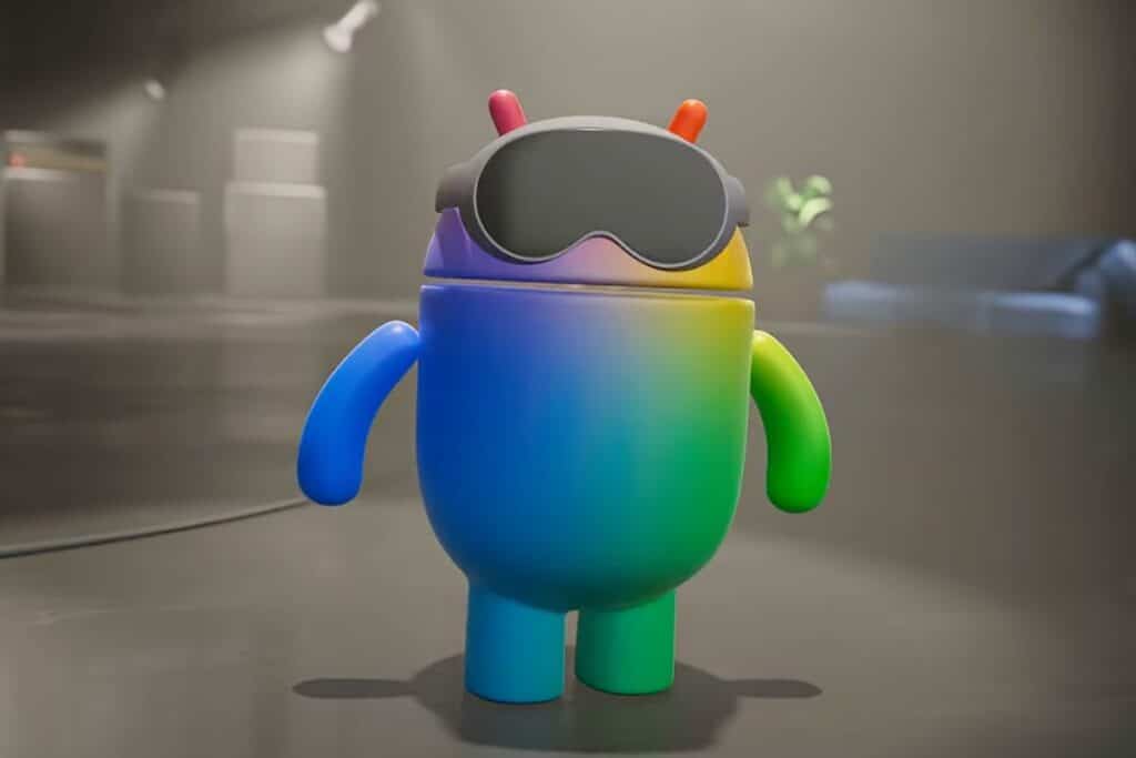 Robot coloré avec lunettes de soleil futuristes.