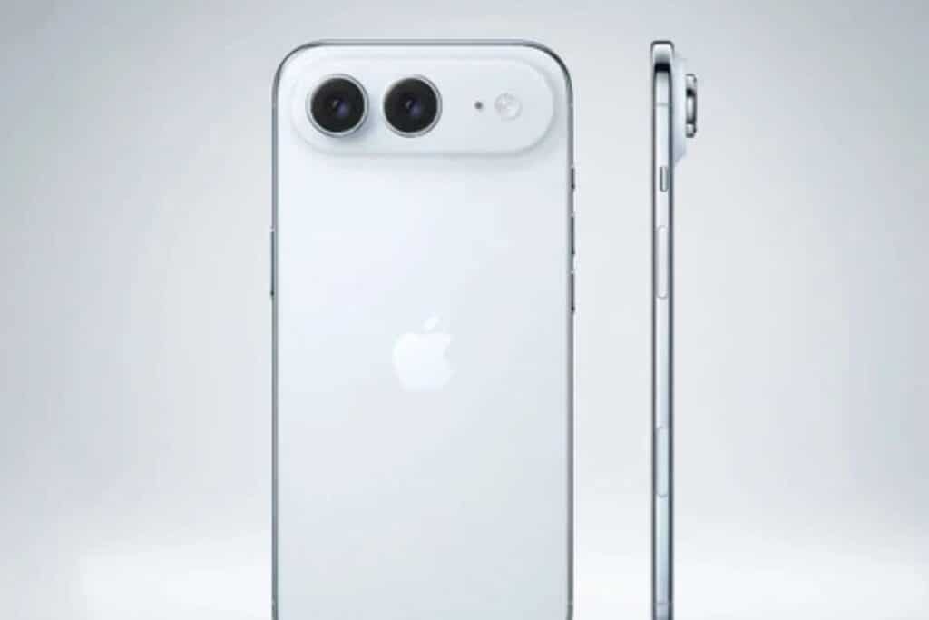 Smartphone blanc avec double caméra arrière.