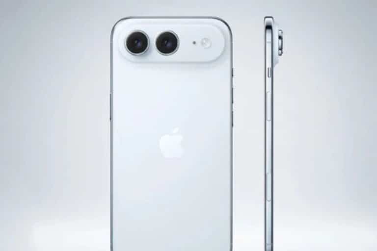 Smartphone blanc avec double caméra arrière.