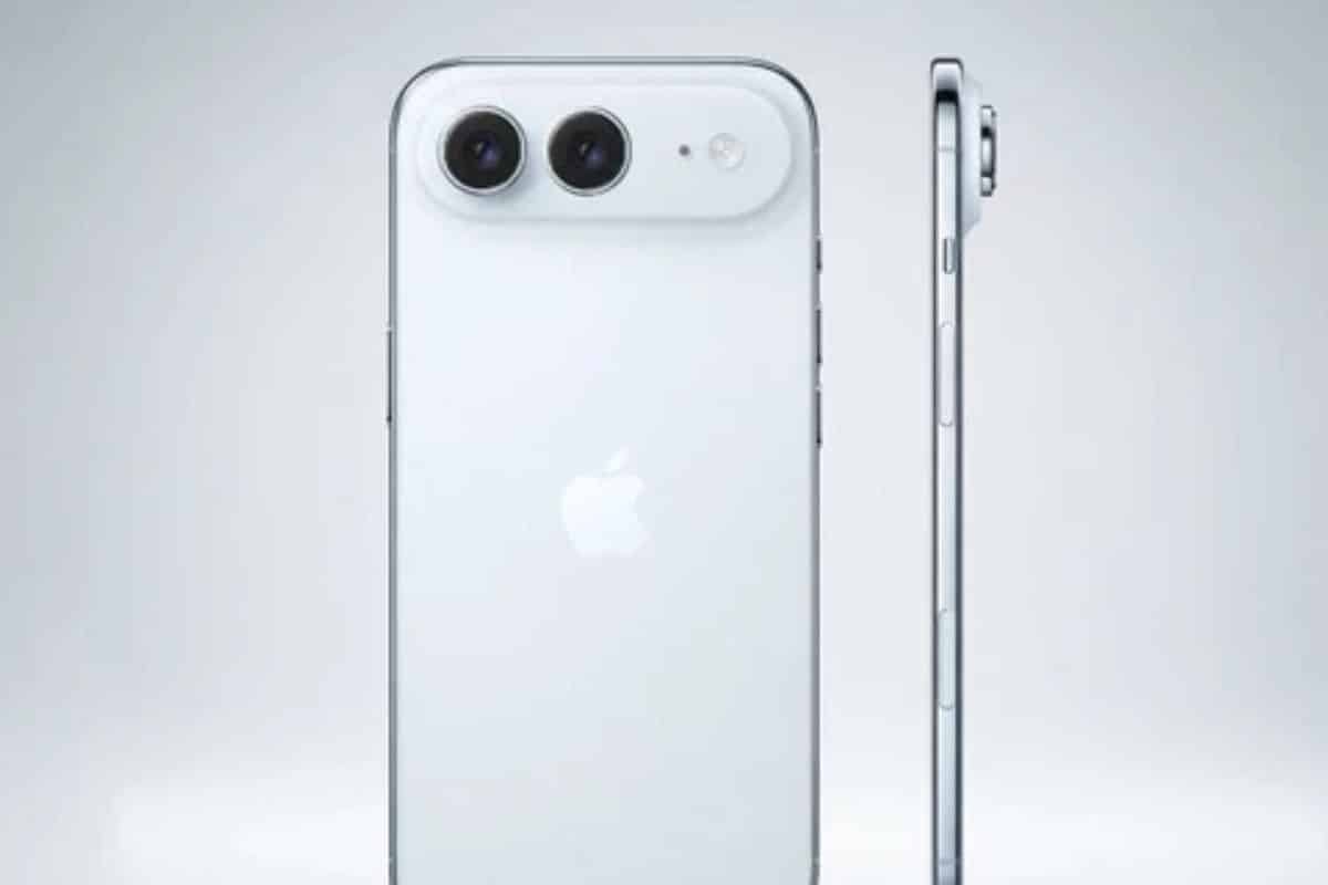 Smartphone blanc avec double caméra arrière.