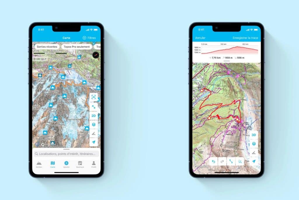 Application de cartographie sur smartphone, carte topographique.