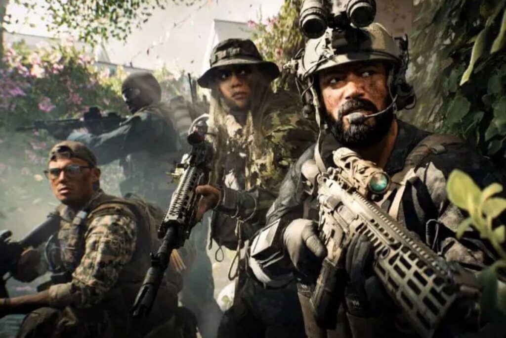 Soldats armés en mission dans la jungle.