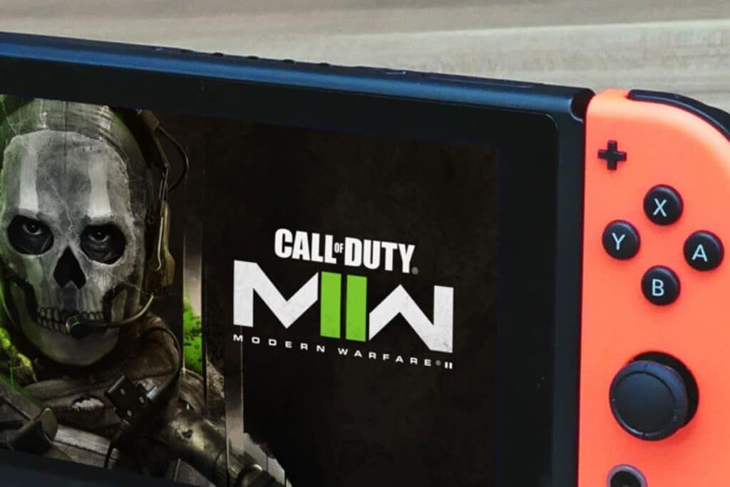 Call of Duty sur console portable joy-con rouge.
