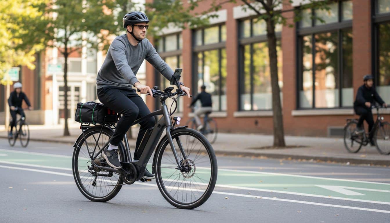 Personne à vélo électrique en ville.