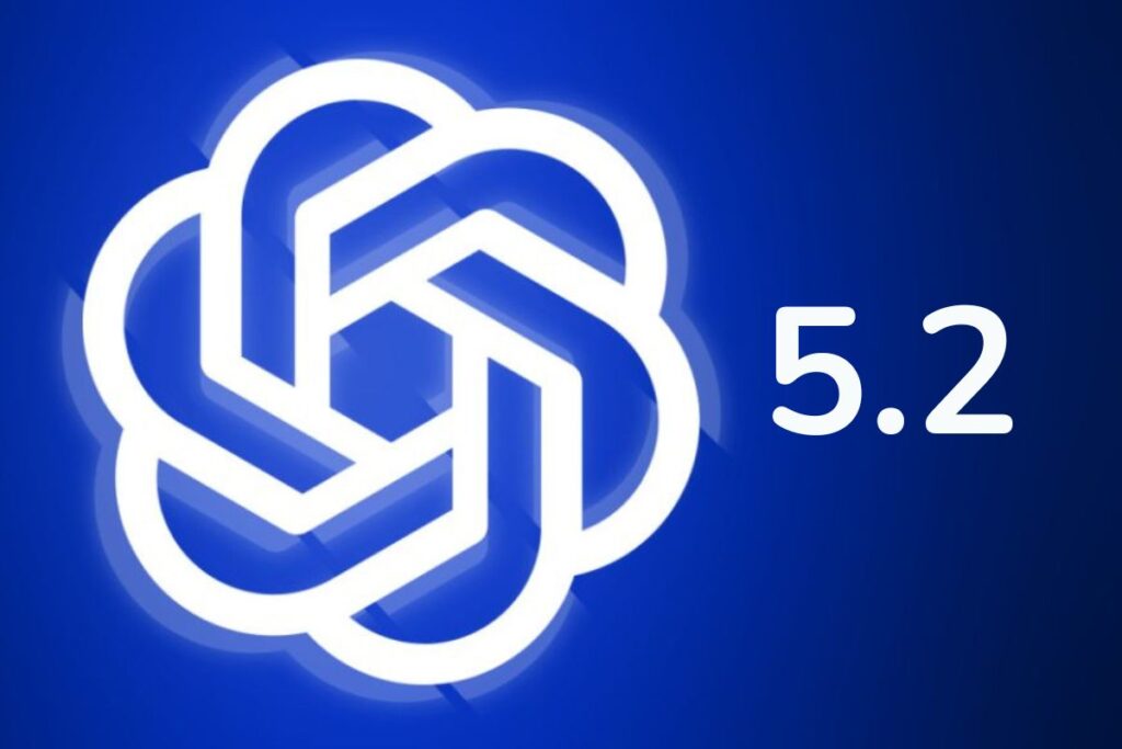 Logo stylisé sur fond bleu, version 5.2.