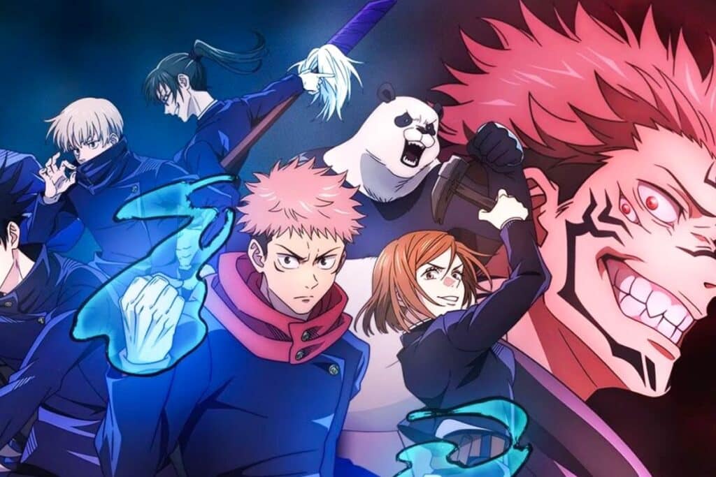 Personnages d'un anime avec effets magiques.