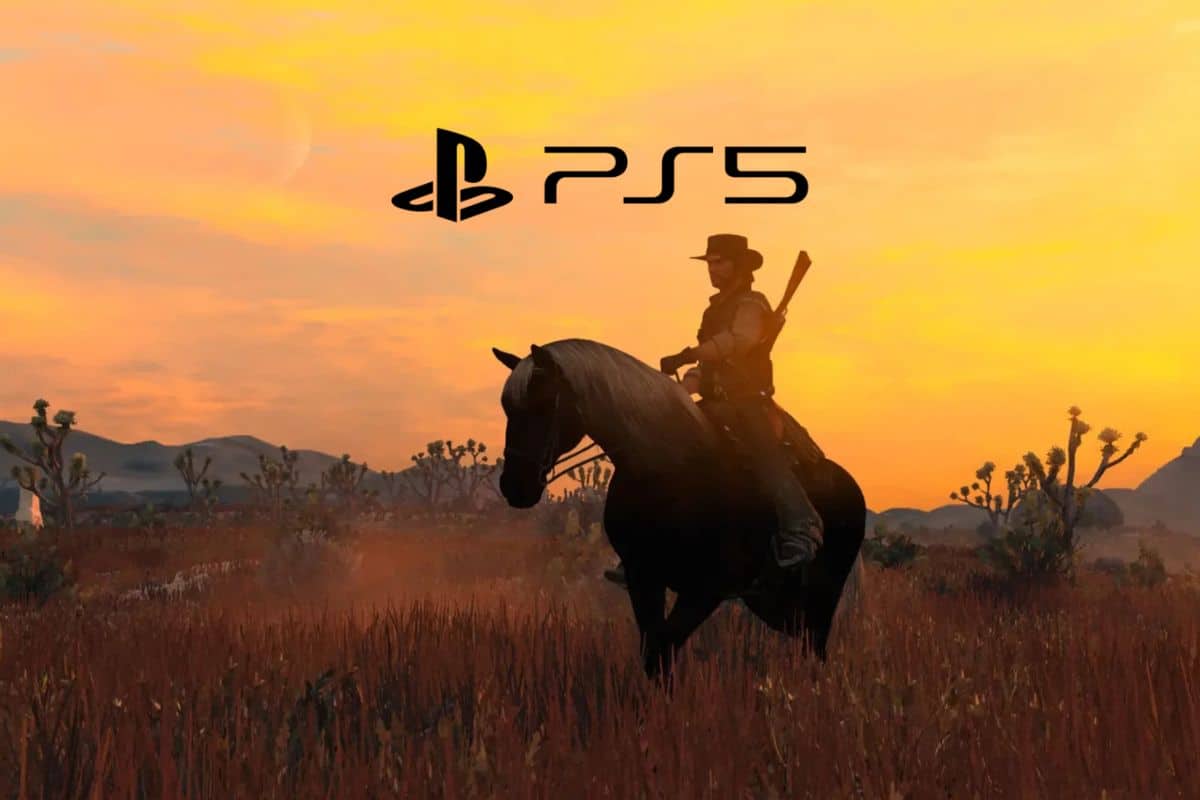 Cavalier sur cheval au coucher du soleil, logo PS5.