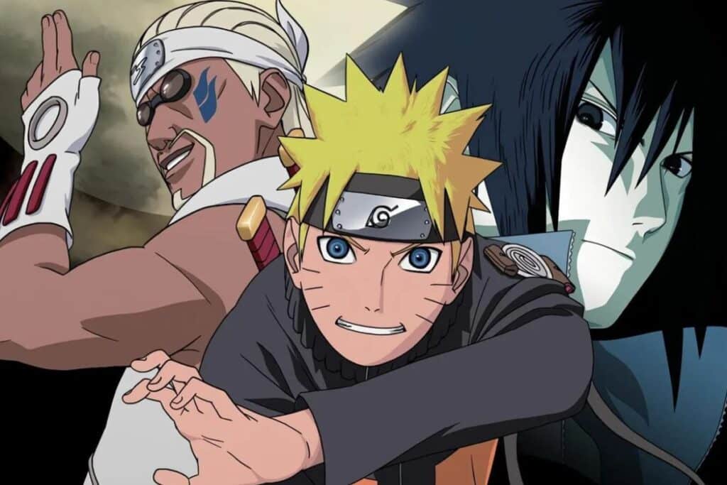 Trois personnages d'anime en pose dynamique.