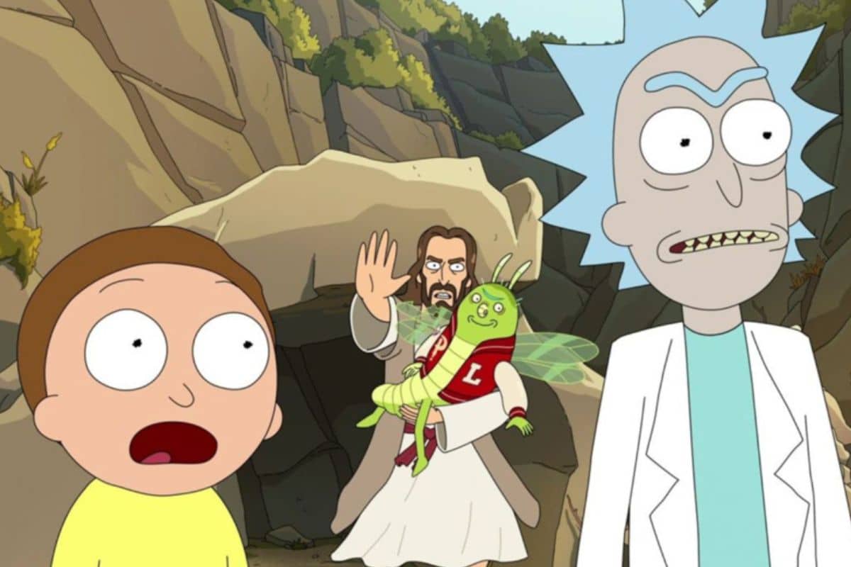 Personnages de dessin animé surpris devant une grotte.