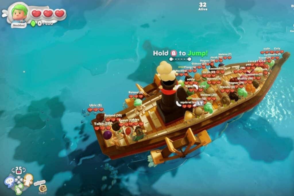 Bateau rempli de personnages en jeu vidéo.