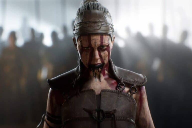 Personnage de jeu vidéo avec peintures de guerre.