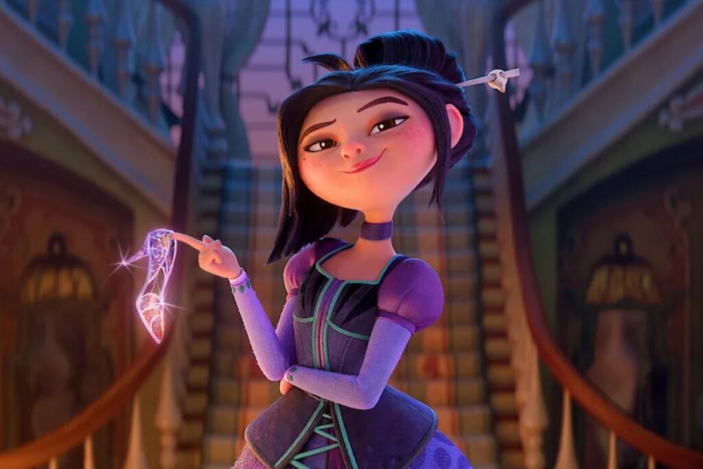 Personnage animé avec pantoufle de verre magique.