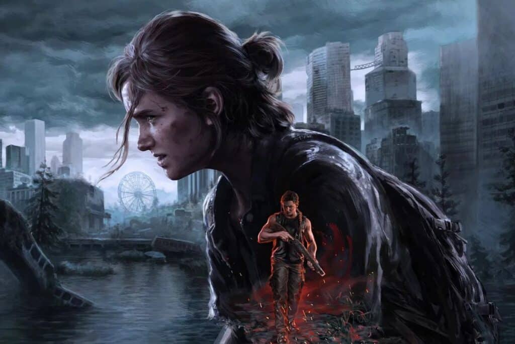 Deux personnages dans une ville post-apocalyptique.